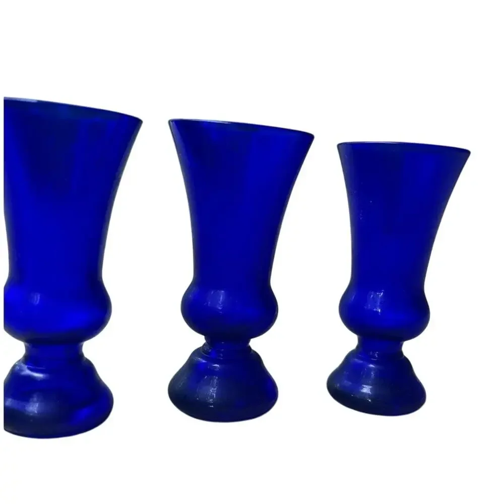 cobalt blue glass bud vase set Of Three‎ 4” High Shot Glass? Thick